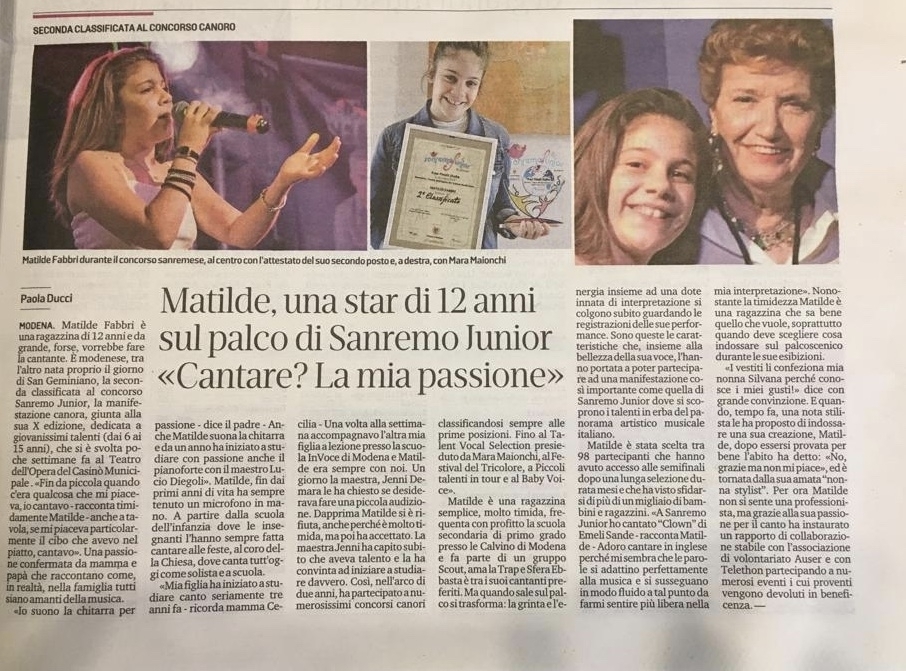 Matilde seconda a Sanremo Junior Nazionale - Invoce di Jenny Demara